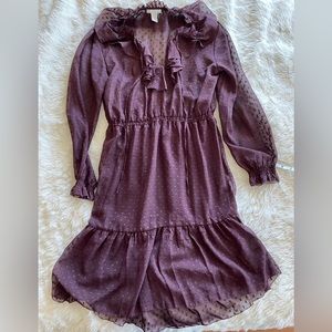 Eggplant color sheer/lined dress, size 6
